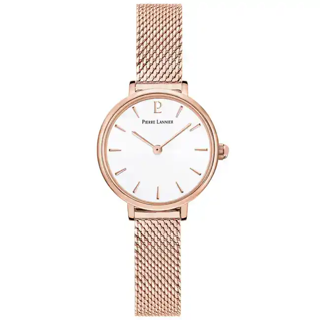 Montre Femme NOVA cadran blanc bracelet acier milanais doré rose 014J928