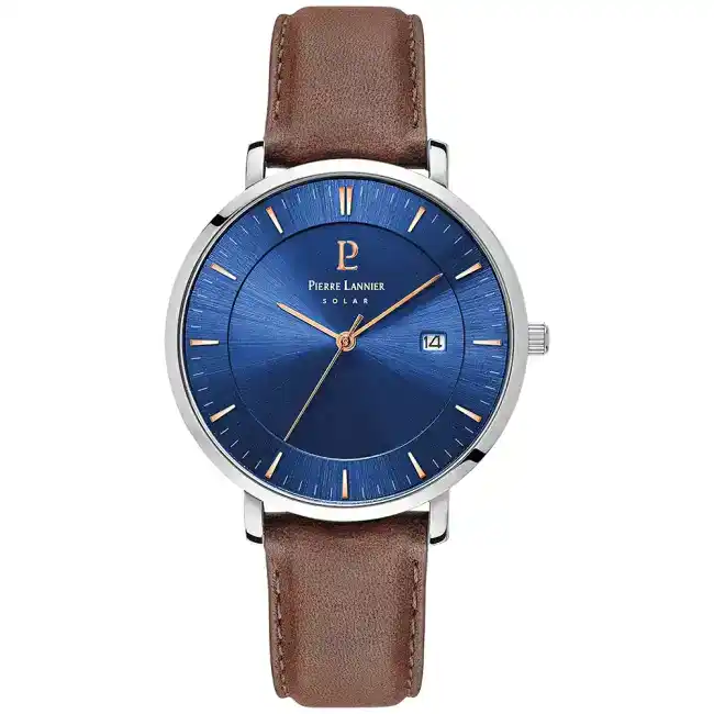 Montre Homme INTI cadran bleu bracelet cuir brun 208H164