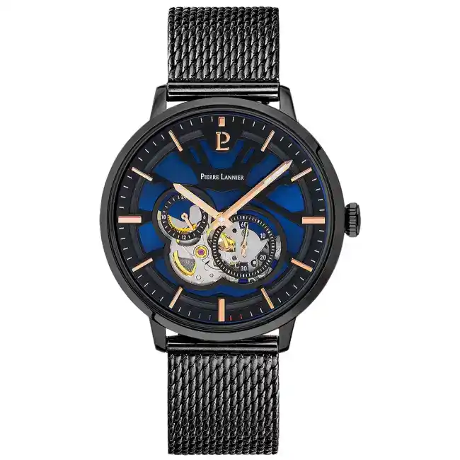 Montre Homme TRIO cadran bleu bracelet acier milanais noir 335B469