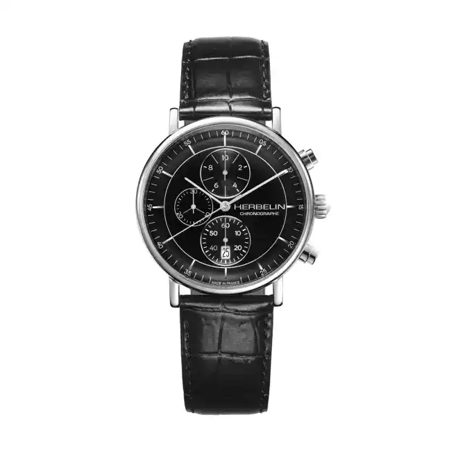 Montre Homme INSPIRATION CHRONOGRAPHE bracelet cuir noir cadran noir 35647AP14