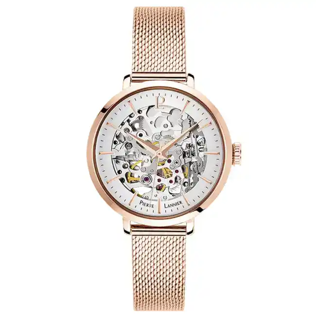 Montre Femme AUTOMATIC cadran argenté bracelet acier milanais doré rose 313B928