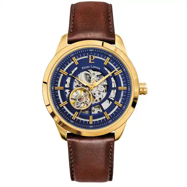 Montre Homme AUTOMATIC cadran bleu bracelet cuir brun 326C064