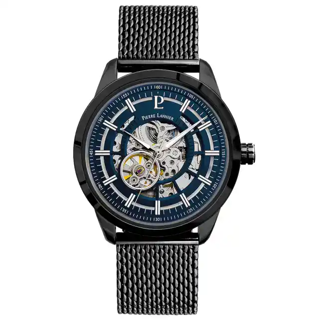 Montre Homme AUTOMATIC cadran bleu bracelet acier milanais noir 330D469