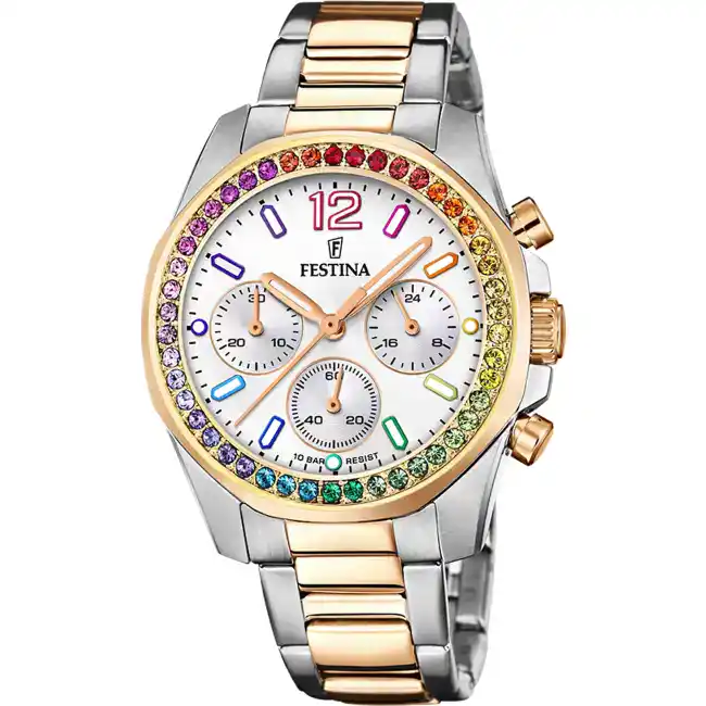 Montre Femme RAINBOW bracelet acier inoxydable argenté et doré F20608/2