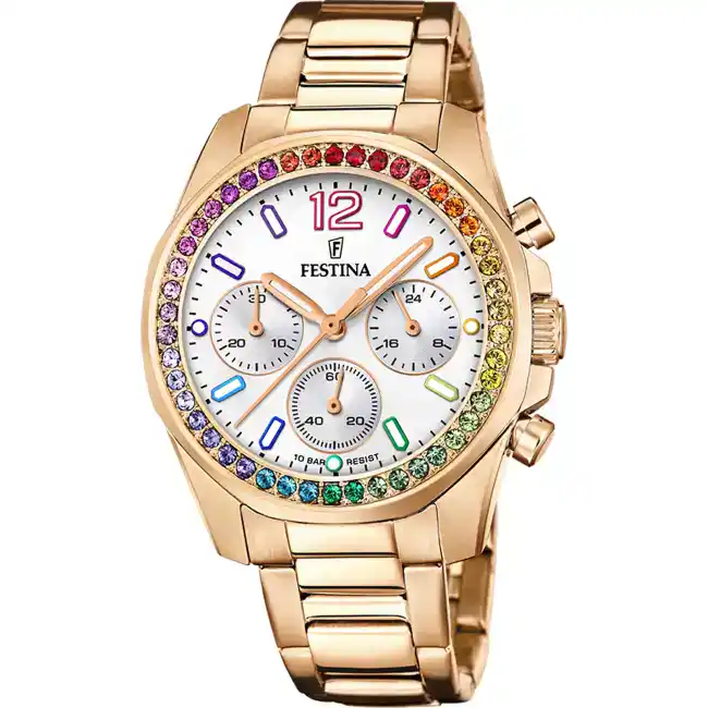 Montre Femme RAINBOW bracelet acier inoxydable doré rose F20639/2