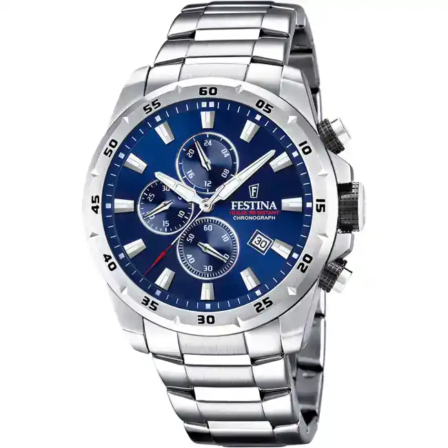 Montre Homme TIMELESS CHRONOGRAPH bracelet acier inoxidable argenté cadran bleu F20463/2